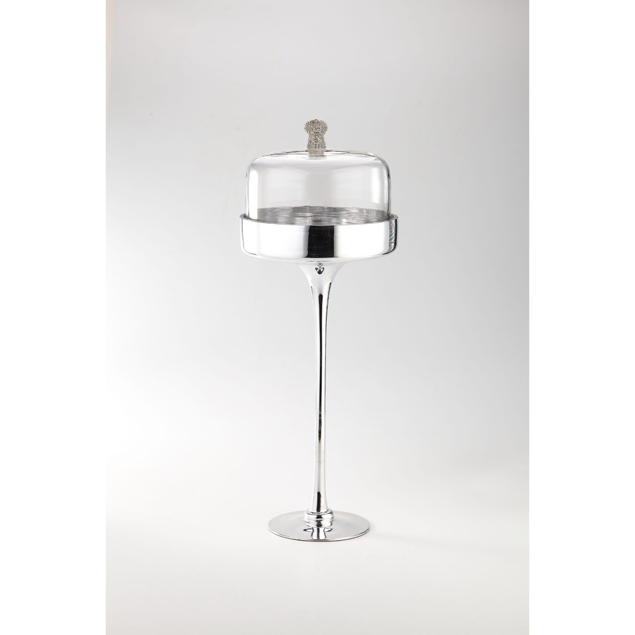 CC Home Furnishings 20" Clear and Silver Glass Cloche Dome Decoration